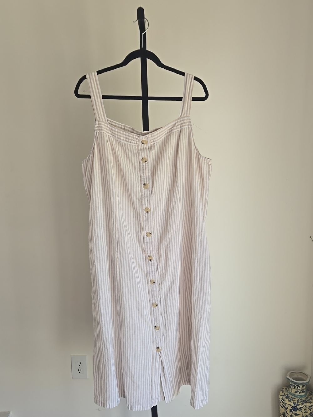 Liz Claiborne Cream Striped Sleeveless Button-Front Maxi Dress Size:XXL
